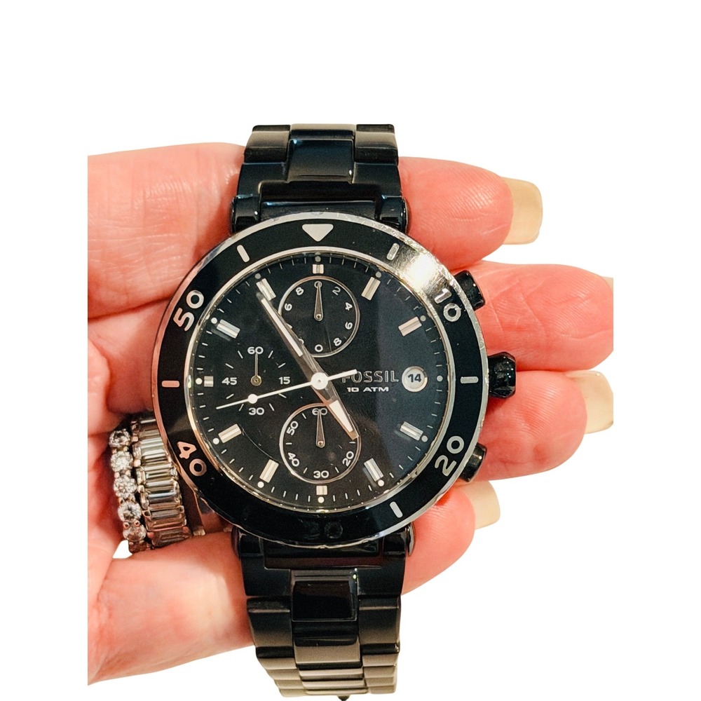 Fossil Mens Deckers Chronograph Black Stainless Steel Watch CH-2579 10 ATM